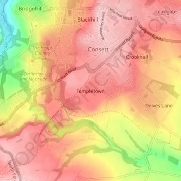 Templetown topographic map, elevation, terrain
