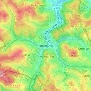 Rothemühle topographic map, elevation, terrain