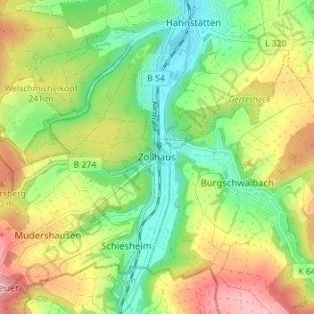 Zollhaus topographic map, elevation, terrain