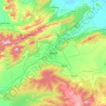 Batna topographic map, elevation, terrain