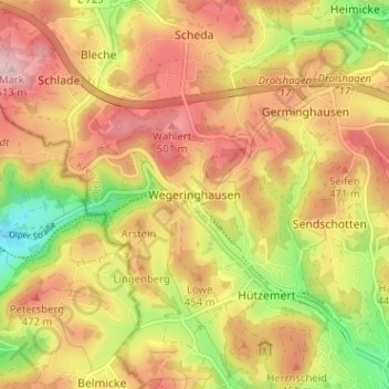 Wegeringhausen topographic map, elevation, terrain