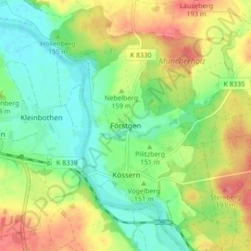 Förstgen topographic map, elevation, terrain