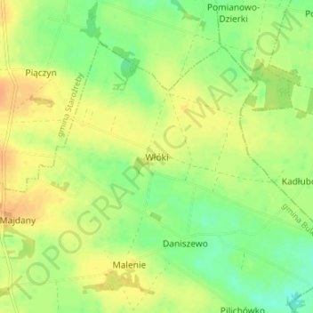 Włóki topographic map, elevation, terrain