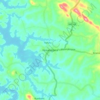 Hosanagara topographic map, elevation, terrain