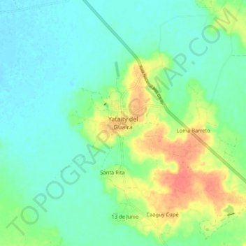 Yataity del Guairá topographic map, elevation, terrain
