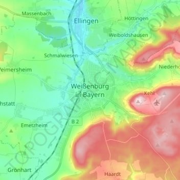Weißenburg in Bayern topographic map, elevation, terrain