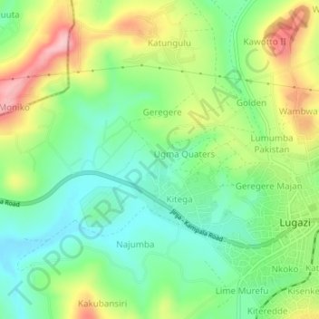 Lugazi topographic map, elevation, terrain