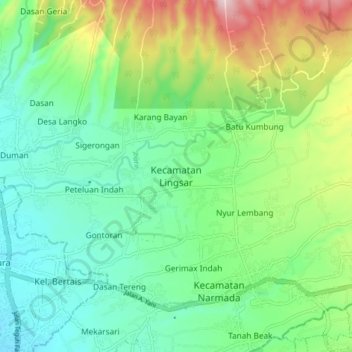 Kecamatan Lingsar topographic map, elevation, terrain