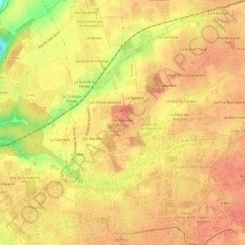 Les Grandes Brosses topographic map, elevation, terrain