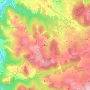 Le Monteil topographic map, elevation, terrain