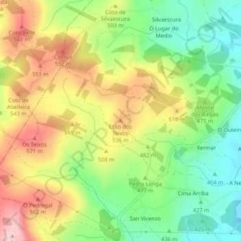 Coto dos Teixos topographic map, elevation, terrain