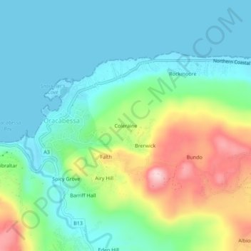 Coleraine topographic map, elevation, terrain