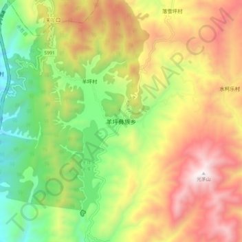 羊坪彝族乡 topographic map, elevation, terrain
