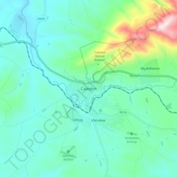 Caledon topographic map, elevation, terrain