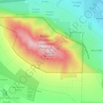 Badger Mountain topographic map, elevation, terrain
