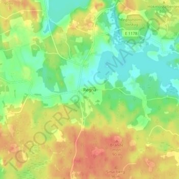 Regna topographic map, elevation, terrain