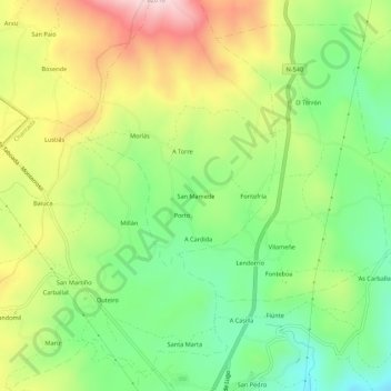 San Mamede topographic map, elevation, terrain