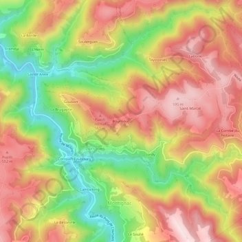 Bourrious topographic map, elevation, terrain