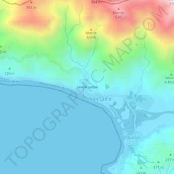 ravine seche topographic map, elevation, terrain