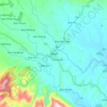 Muang Kham topographic map, elevation, terrain