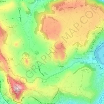 Tressac topographic map, elevation, terrain