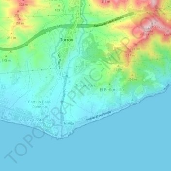 Torrox Park topographic map, elevation, terrain
