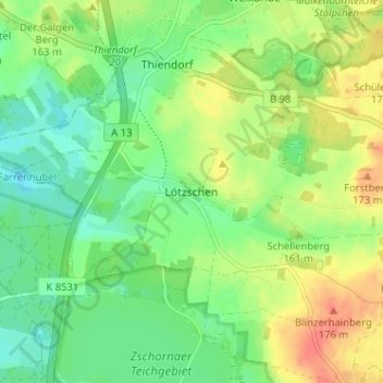 Lötzschen topographic map, elevation, terrain