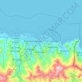 Puerto Cabello topographic map, elevation, terrain