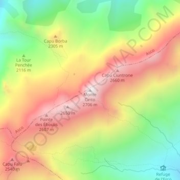 Monte Cinto topographic map, elevation, terrain