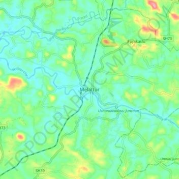 Melattur topographic map, elevation, terrain