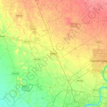 Kalol topographic map, elevation, terrain
