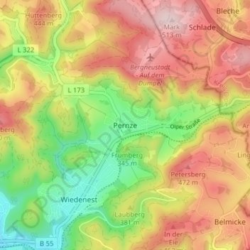 Pernze topographic map, elevation, terrain