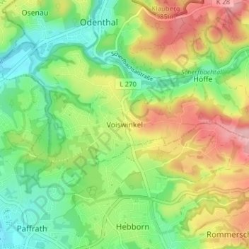 Voiswinkel topographic map, elevation, terrain