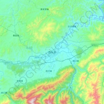 西乡县 topographic map, elevation, terrain