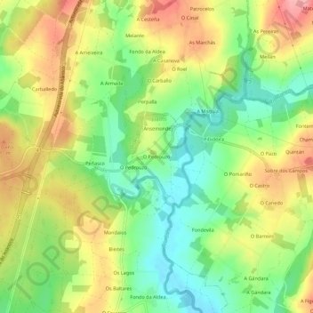 O Pedrouzo topographic map, elevation, terrain