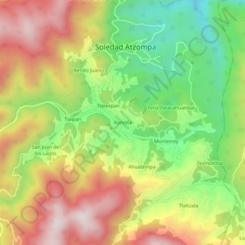 Xonotla topographic map, elevation, terrain