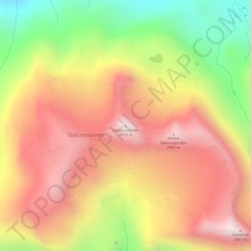 Stølsnostinden topographic map, elevation, terrain