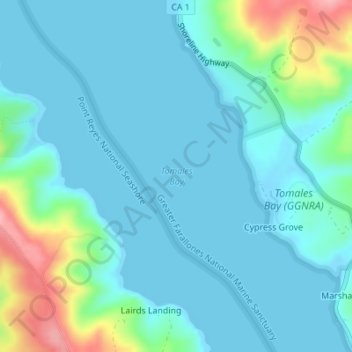 Tomales Bay topographic map, elevation, terrain