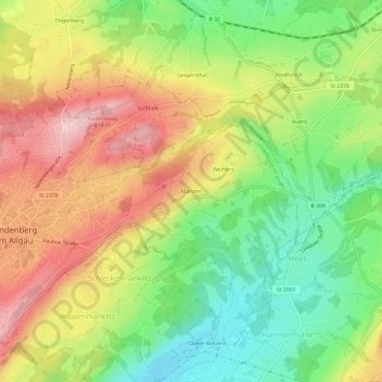 Manzen topographic map, elevation, terrain