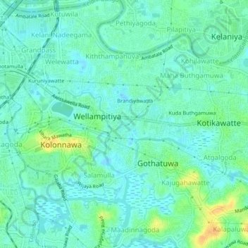 Megoda Kolonnawa topographic map, elevation, terrain
