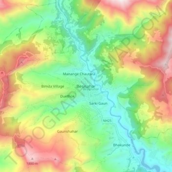 Besisahar topographic map, elevation, terrain