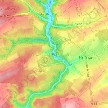 Ernzen topographic map, elevation, terrain