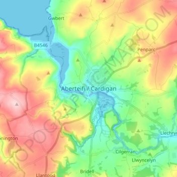Aberteifi / Cardigan topographic map, elevation, terrain