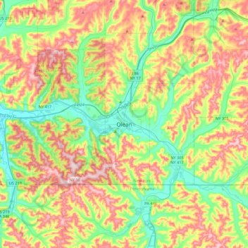 Olean topographic map, elevation, terrain