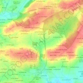 Gatine topographic map, elevation, terrain