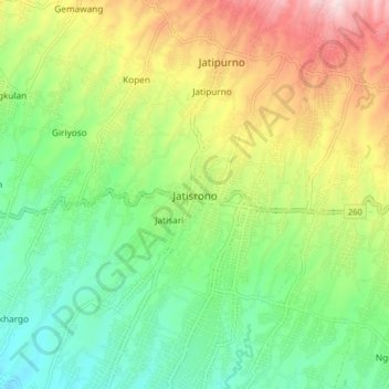 Jatisrono topographic map, elevation, terrain