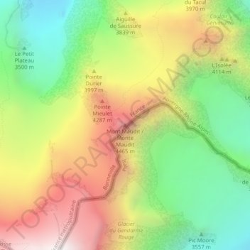 Mont Maudit / Monte Maudit topographic map, elevation, terrain