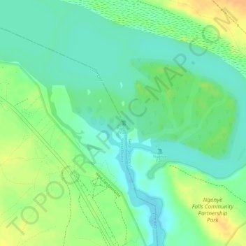 Ngonye Falls topographic map, elevation, terrain