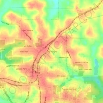 Oaks Heights topographic map, elevation, terrain