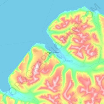 Longyearbyen topographic map, elevation, terrain